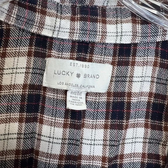 Lucky Brand Top Women Medium Shirt Plaid Flannel Button Down Slit Back Soft - Picture 2 of 8